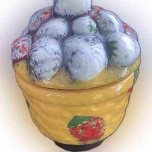 Charming Yellow Ceramic Basket with Fruit Motif